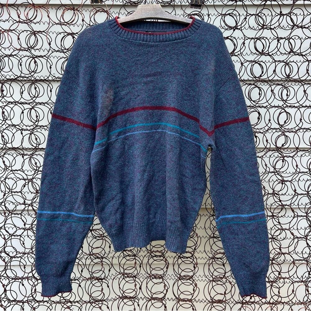 Vintage 80s 90s Jantzen dark blue maroon stripe moody sweater LARGE
